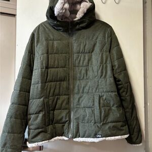 Green Puffer Jacket with Hood